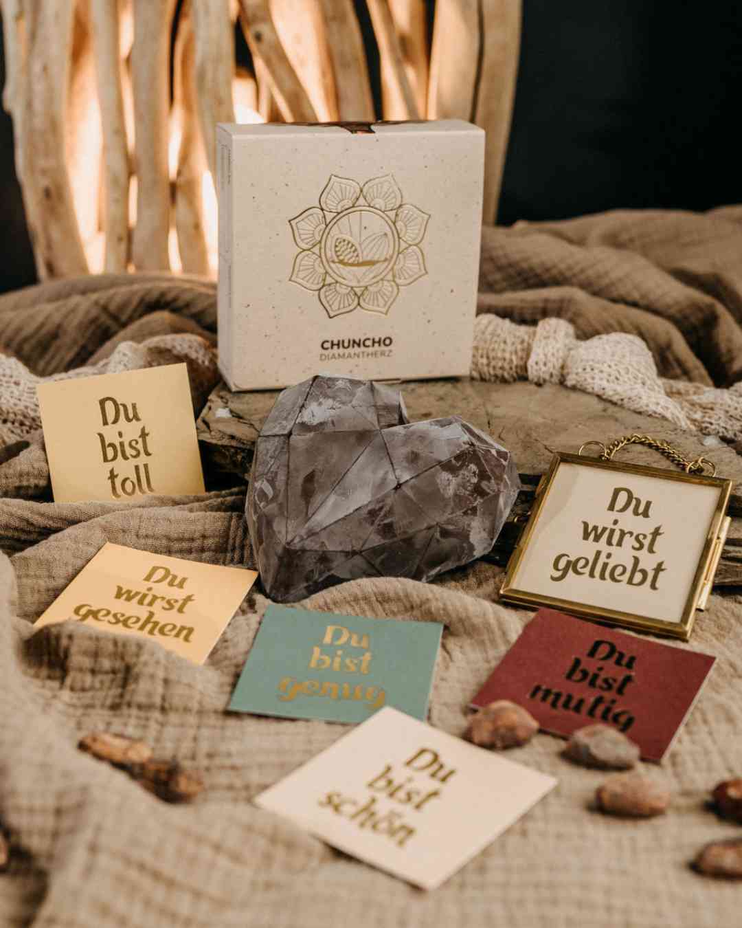 Selbstliebe Kakao Set: Zeremonieller Chuncho Kakao, Affirmationskärtchen + Gratis Bilderrahmen