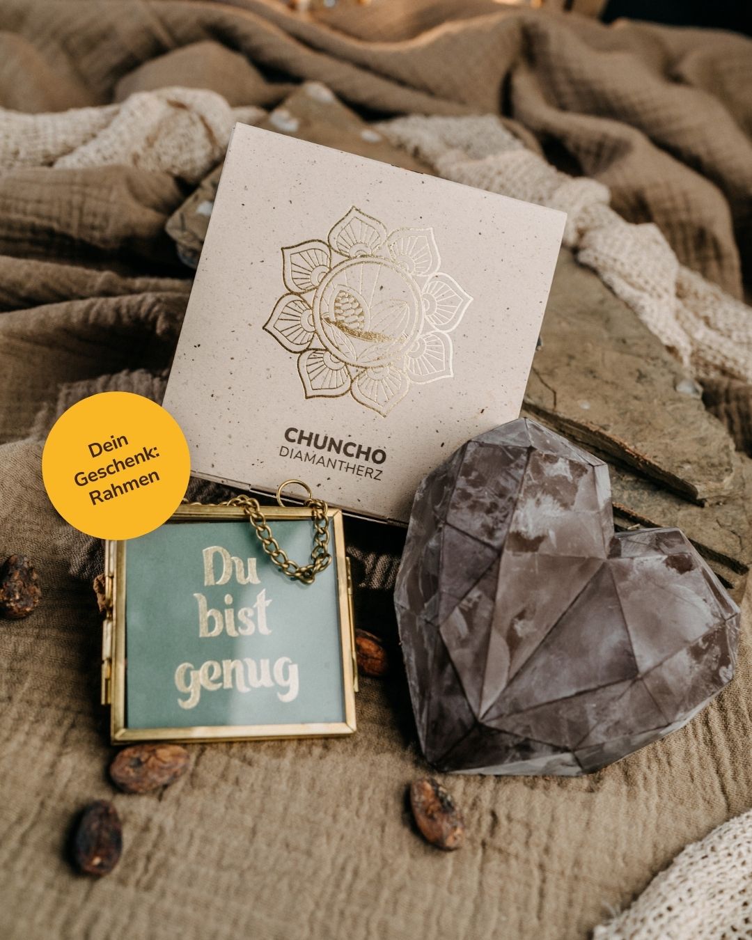 Selbstliebe Kakao Set: Zeremonieller Chuncho Kakao, Affirmationskärtchen + Gratis Bilderrahmen