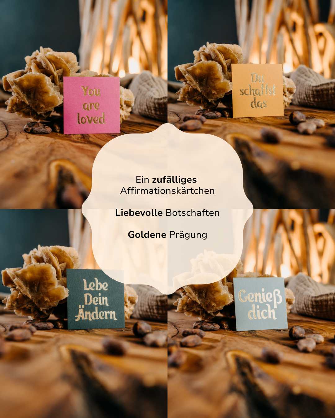 Affirmationskarte mit Goldprägung: Einzelkarte zufällig gezogen – Positive Botschaft für deinen Alltag