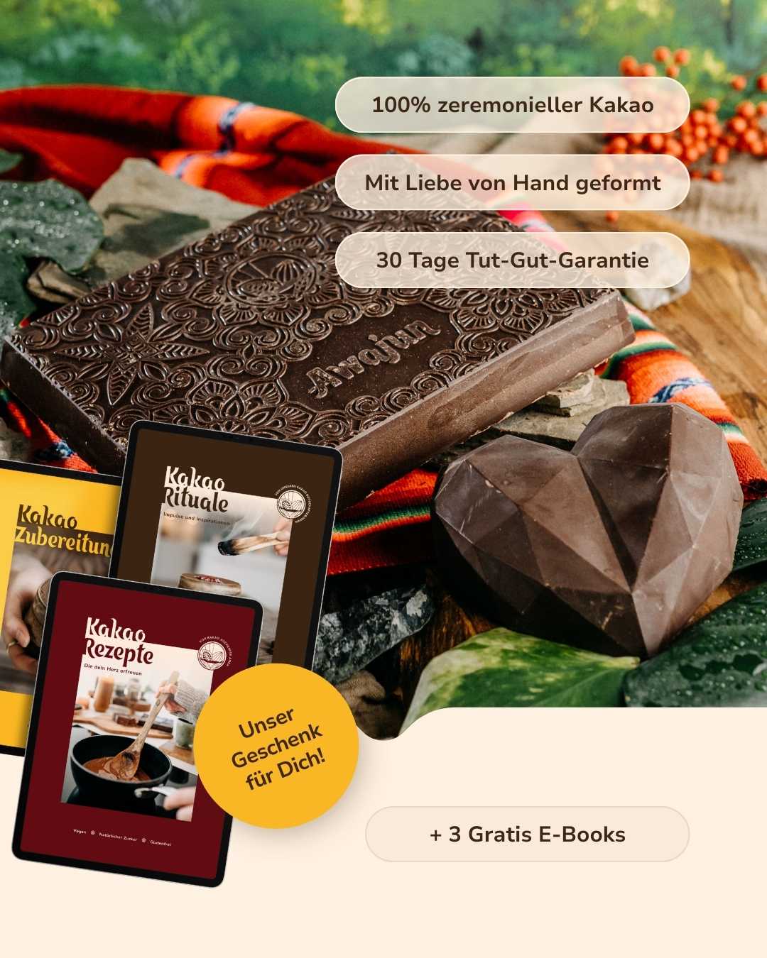 Ceremonial Cacao Sample Set: 650 g of cacao, 13 affirmation cards and 2 free e-books