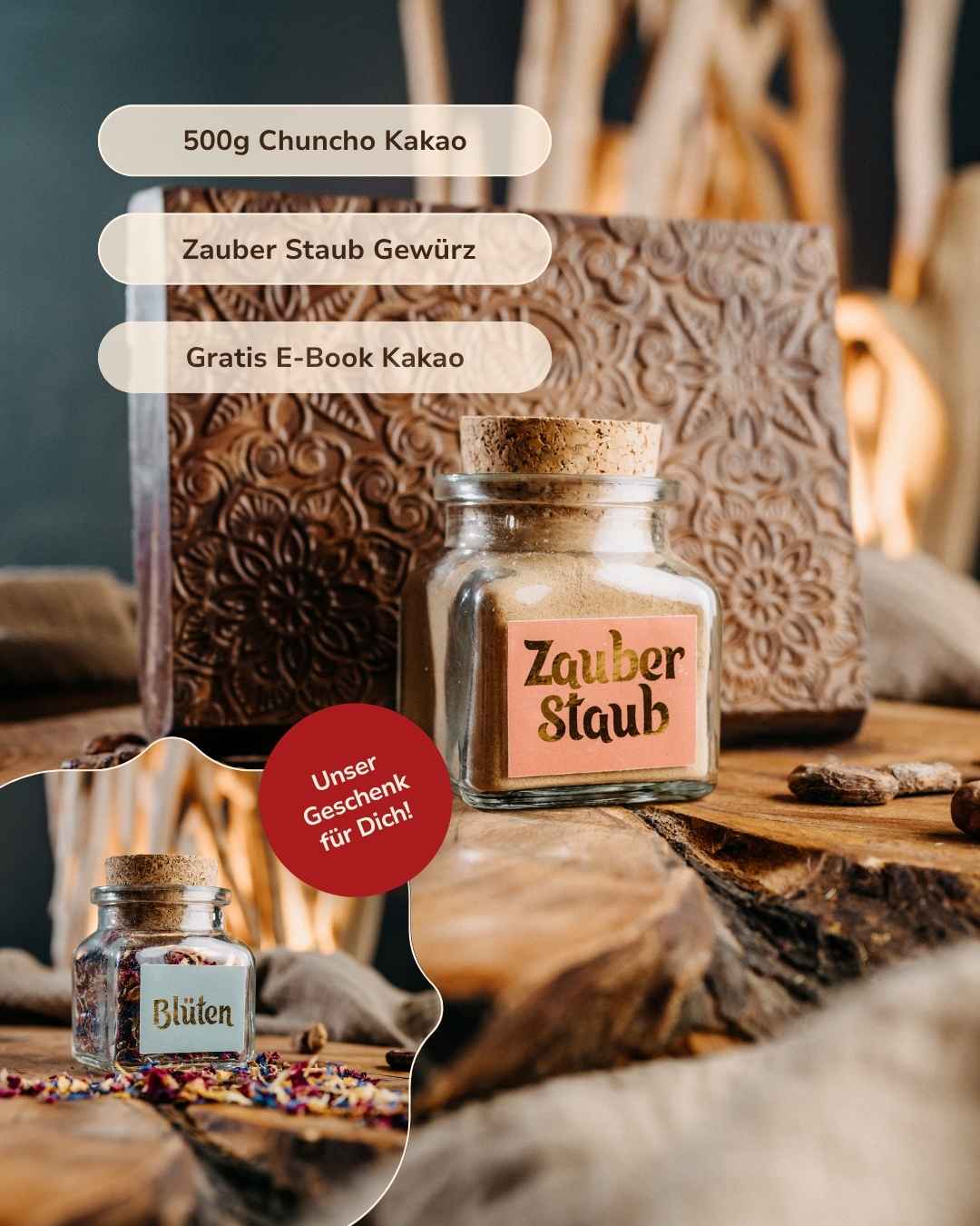 Der Chuncho Kakao Bundle: Mit Zauber Staub Gewürz und Topping geschenkt + Gratis E-Book