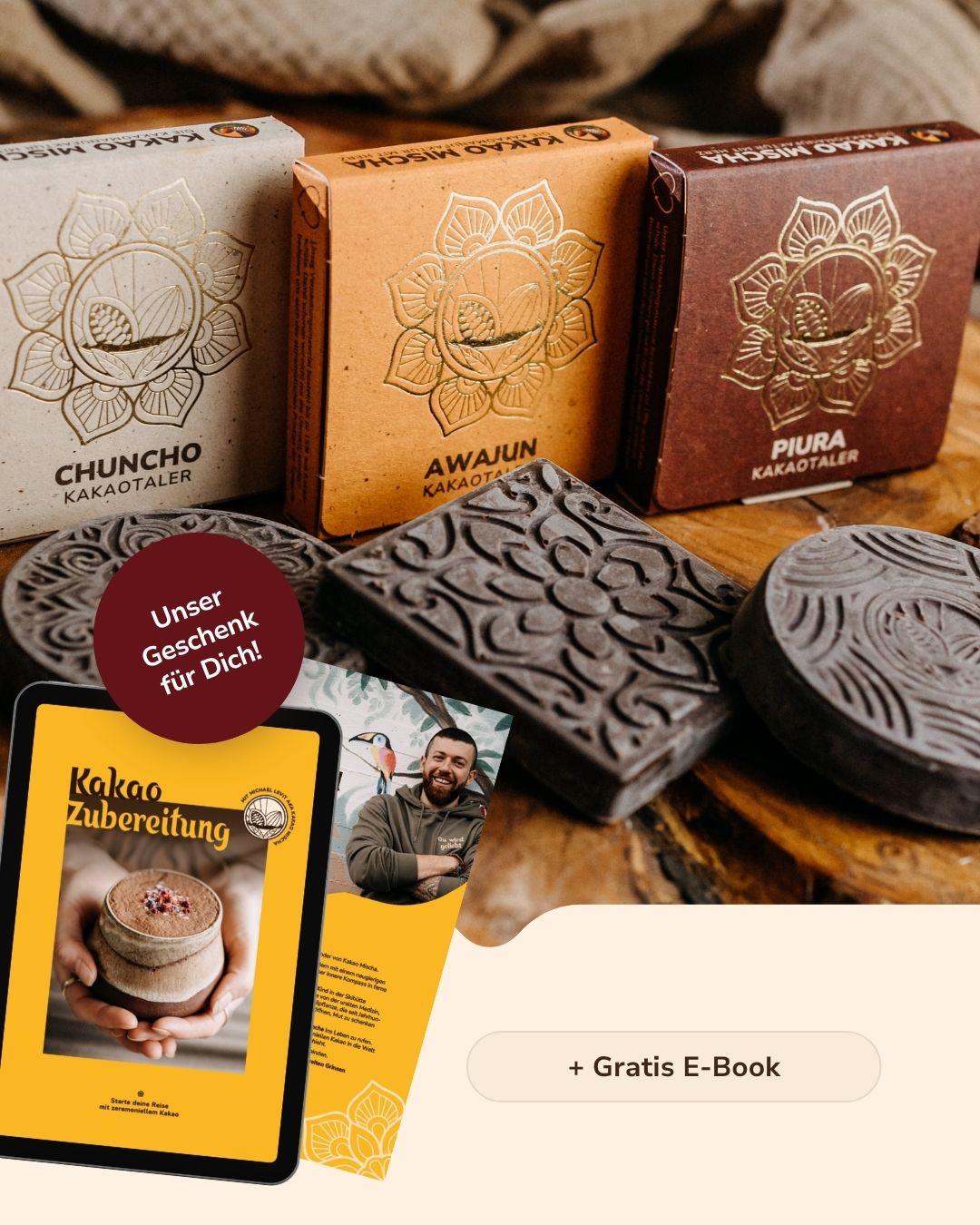 Startpaket zeremonieller Kakao: Chuncho, Piura und Awajun Kakao Taler zum Probieren + Gratis E-Book